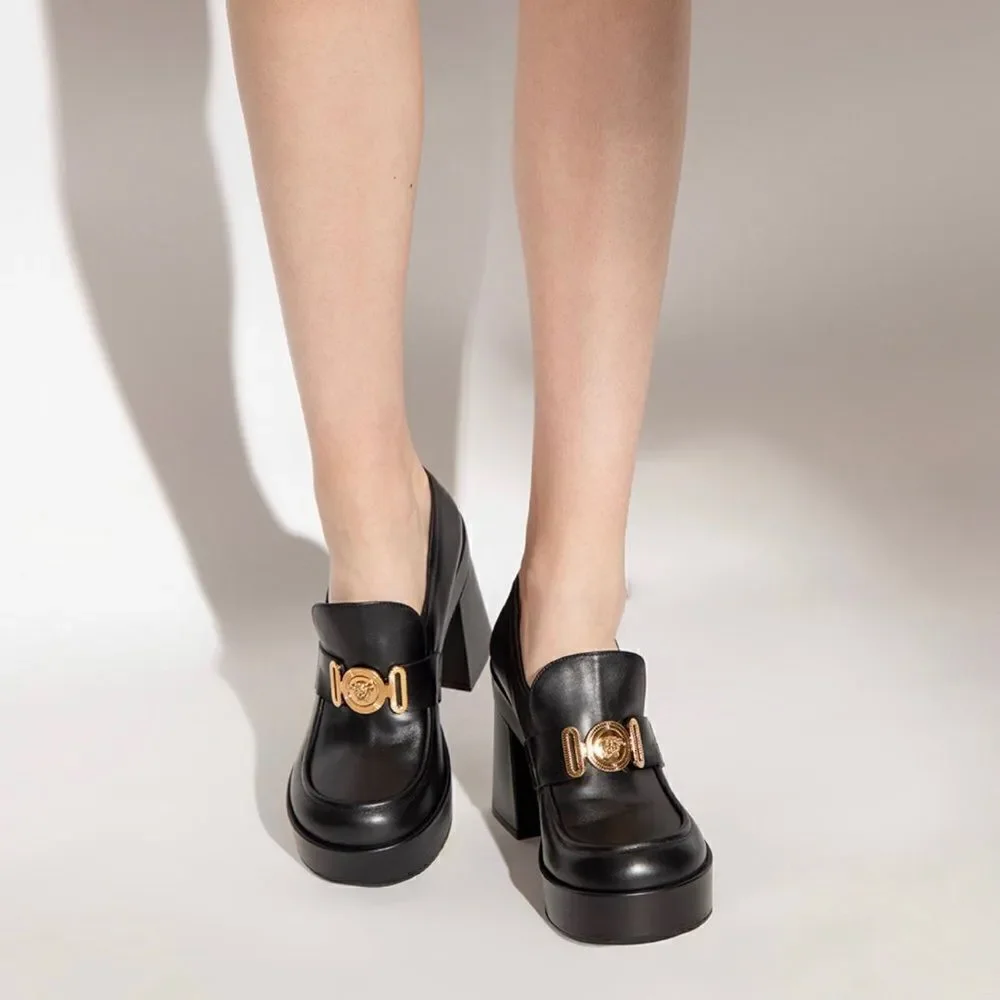 Versace Logo Leather Platform Pumps size 40